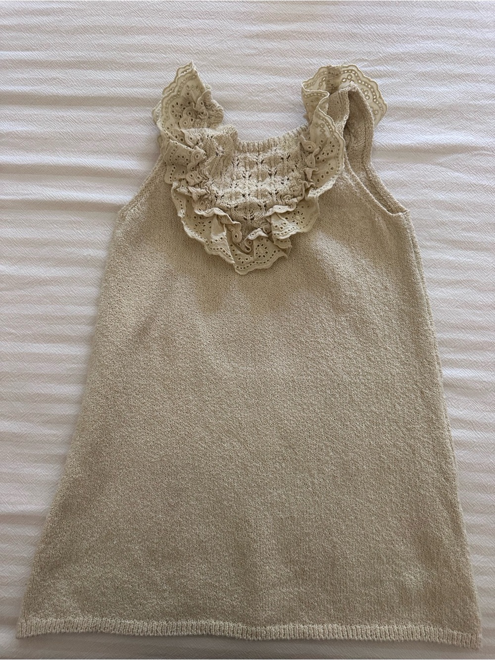 Zara Cream Eyelet Ruffle Tank Dress